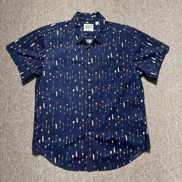 Naked & Famous Arrow Print Short Sleeve Button Up Shirt 120852330 Mens Large - Picture 3 of 9